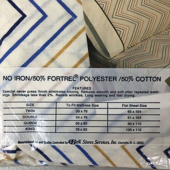 Vintage Chevron by Statepride Sheet Full Fitted 54x76 No Iron Fortrel Cotton NOS - Picture 6 of 9